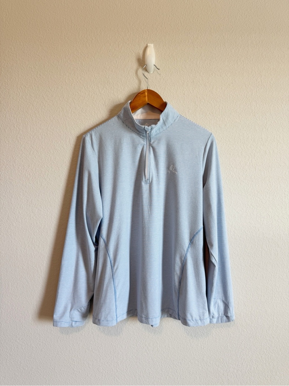 Rhoback Women's The Ice Queen Light Blue Striped 1/4 Zip Pullover Top Size XL
